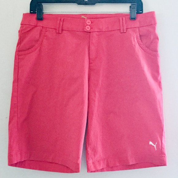 Puma Logo Pink Bermuda Golf Shorts Size Medium - Picture 1 of 5